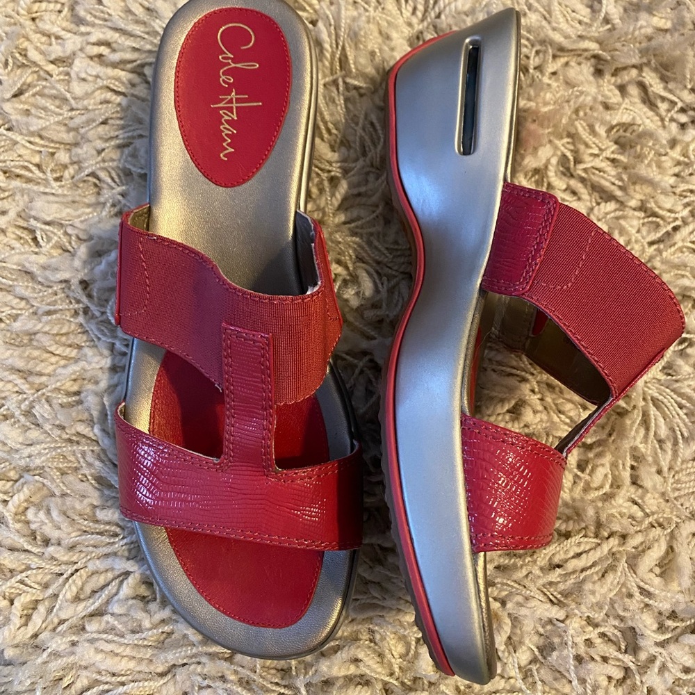Cole Haan Nike Air Red Patent Wedge Sandals